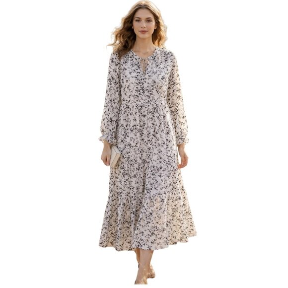 DownEast Mimi Dress XS White Black Floral Prairie Midi Boho Tiered Rayon NWT - Picture 15 of 15